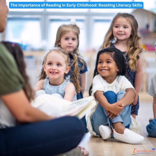 Early childhood learning through reading as a group of cheerful preschoolers sit close and enjoy story time with their teacher
